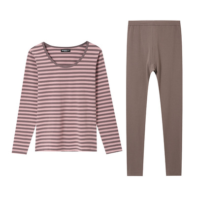女条纹纯棉保暖内衣秋衣秋裤套装