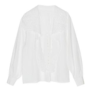 秘密盒子抒情节奏25早春波西米亚风重磅镂空刺绣全棉娃娃领白衬衫