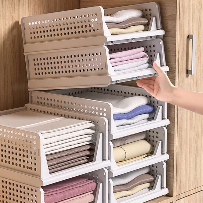 衣物收纳筐批发衣柜玩具可分层叠加塑料抽屉式收纳日式折叠箱衣服