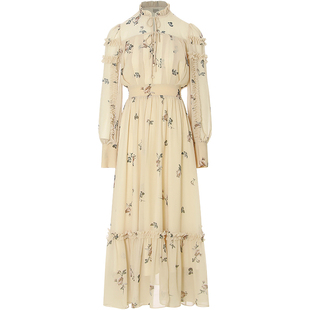 从那以后法式复古碎花裙雪纺连衣裙V领荷叶边长裙长袖裙子女春季