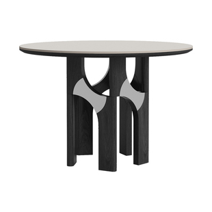 奥古斯特复古岩板餐桌圆形家用1.2米小户型意式极简黑色实木餐桌