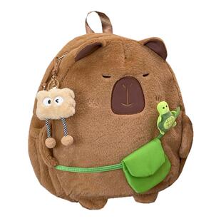 卡皮巴拉毛绒斜挎包可爱卡通休闲小书包秋冬学生党双肩包女生背包