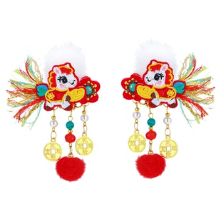 儿童新年喜庆发夹女童发饰中国风刺绣红色发卡马年精致过年头饰