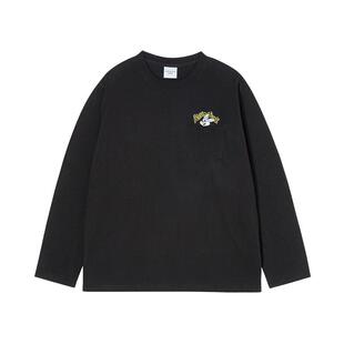 ADLV卡通图案小兔子印花长袖T恤100%棉圆领男女同款春夏25年黑白