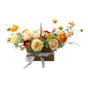 花篮编织藤篮仿真花艺假花花束野餐绢花客厅酒店餐桌装饰摄影道具