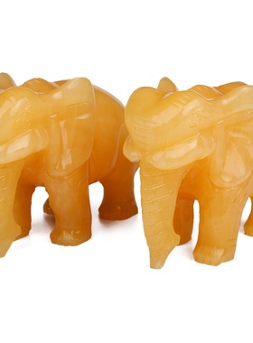 天然白玉石大象摆件黄玉荣华象阵摆件一对客厅办公室招财石雕象