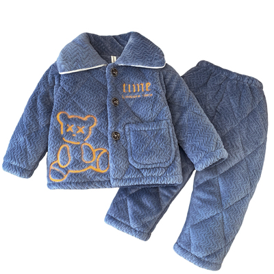 儿童睡衣冬季三层加绒夹棉法兰绒