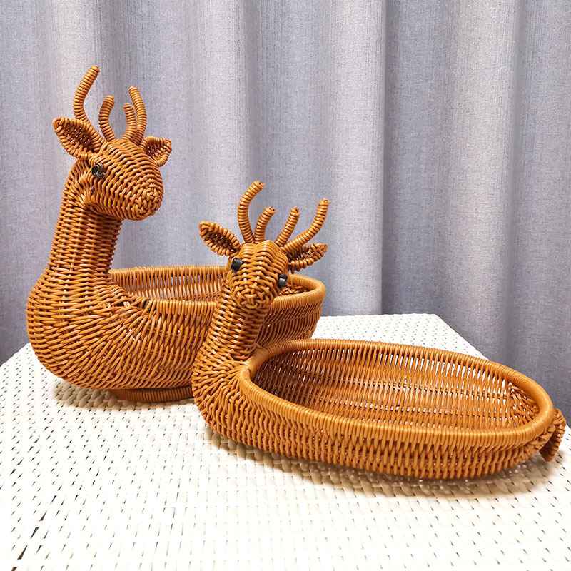 收纳篮水果盘客厅茶几储现代家用创意藤桌面编织物仿塑料好看
