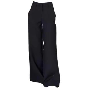 黑色西装裤高级感垂感秋季大码女胖mm显瘦宽松设计感阔腿休闲裤子