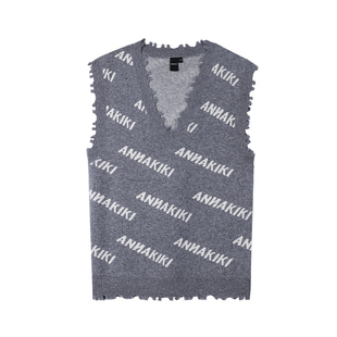 ANNAKIKI背心 冬款设计师款女装小众 宽松V领烂边羊毛背心