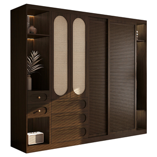 定制推拉门衣柜家用卧室实木中古风新款2025爆款移门柜子一门到顶