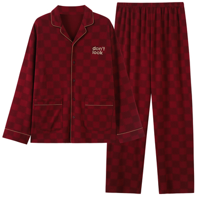 红色睡衣男士春秋款纯棉长袖开衫