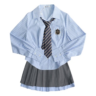 车厘子jk 原创收腰显瘦长袖翻领衬衫女学院风制服衬衣百褶裙套装