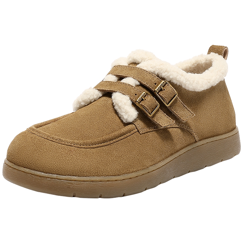 森达真皮毛毛鞋女2025冬新商场同款保暖毛绒平底雪地靴4URE8DM5