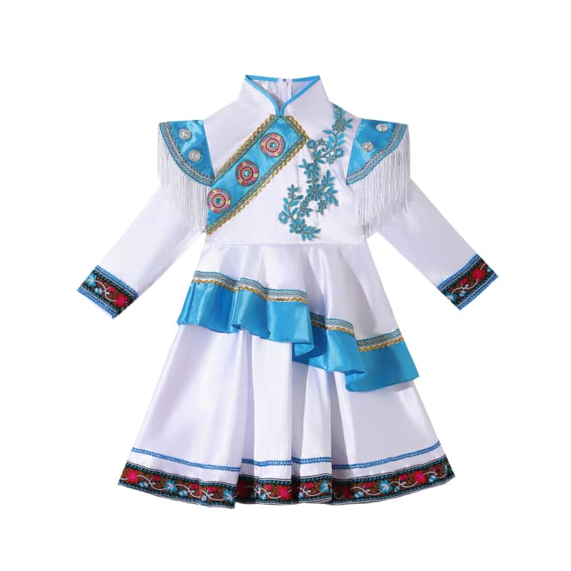 六一儿童蒙古族演出服少数民族舞蹈女童表演白马舞蹈服筷子舞服装