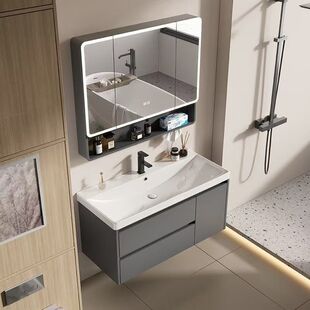 加厚蜂窝铝合金浴室柜陶瓷一体盆组合阳台洗手台全封纸巾孔卫浴柜