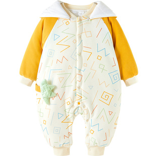 微狮牧尼婴儿连帽棉服男女宝宝夹棉连体衣外出保暖加厚哈衣冬装