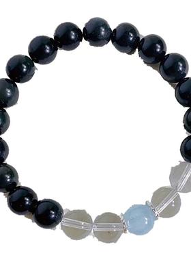 手链天然黑曜石海蓝宝原创设计