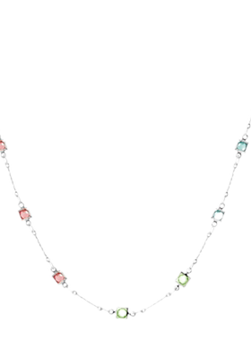 方形彩色碎石项链女轻奢小众