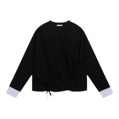 BUCH WEAR T恤女2026秋季新款圆领袖口拼接抽褶长袖上衣645973
