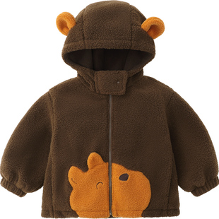 [450g]齐齐熊宝宝羊羔绒外套男童秋冬款儿童加绒保暖上衣2026新款