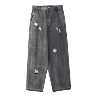 Unvesno (UN) 雅兰物语 渐变破洞休闲裤复古阔腿裤春季裤子设计感