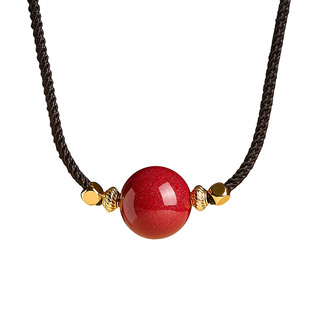 庆祥泰原矿朱砂吊坠正品官方旗舰店女款转运珠本命年护身符挂件绳