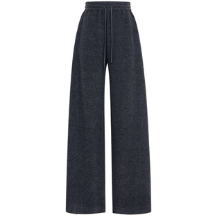 夏莫卡灰色毛呢阔腿裤女加厚澳洲羊毛裤香蕉裤松紧腰休闲卫裤7951