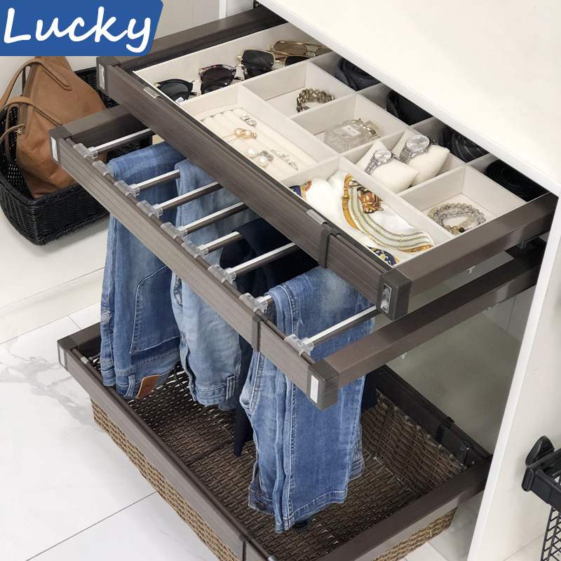 拉克衣帽间多功能阻尼缓冲推拉多宝盒收纳分类储物推拉裤架收纳藤