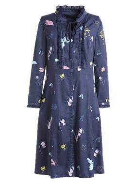 乔万尼春装商场新款修身显瘦印花气质长袖连衣裙女士中长款春装