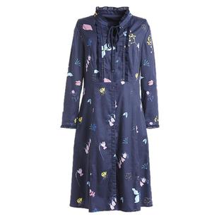 乔万尼春装商场新款修身显瘦印花气质长袖连衣裙女士中长款春装