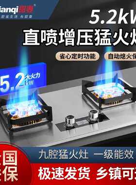 甜妻燃气灶直喷九腔猛火煤气灶家用天然气液化气定时嵌入式双灶