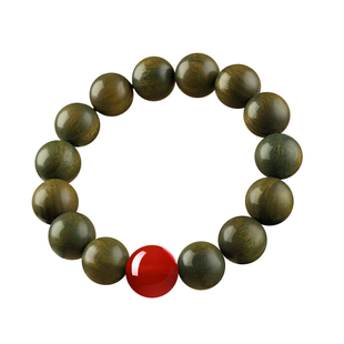 天然老绿檀木沉香手串阿根廷菩提文玩红玛瑙木质静心盘玩男女手链
