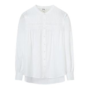 【100%棉】Eland衣恋衬衫女前襟裥褶泡泡袖宽松前短后长上衣