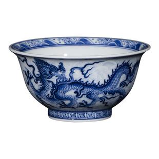 钟家窑主人杯景德镇青花柴窑手绘暗海水龙纹个人杯高端送礼礼盒装