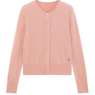 【爆款花朵扣纯羊绒开衫】鄂尔多斯1980 开衫女秋冬圆领针织外套