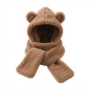 2025新款帽子女冬季小熊围巾手套一体小熊加厚保暖东北毛茸茸防寒