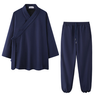 武当道袍秋冬道士服套装春季厚亚麻外套保暖道服练功服斜襟三清领