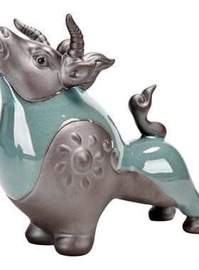 中式陶瓷招财牛摆件一对新年招财