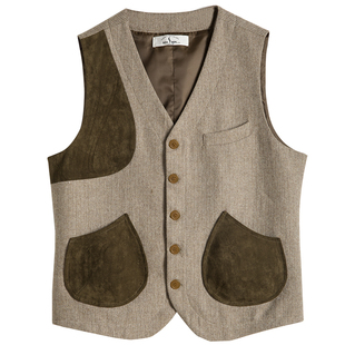 SOARIN美式拼接鹿皮绒工装马甲男 羊毛呢轻复古休闲猎装马夹背心
