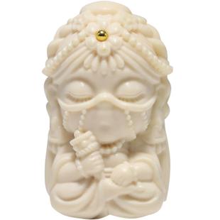 天然保真猛犸象牙楼兰公主文玩配饰雕刻件优化绿松石配件美人吊坠