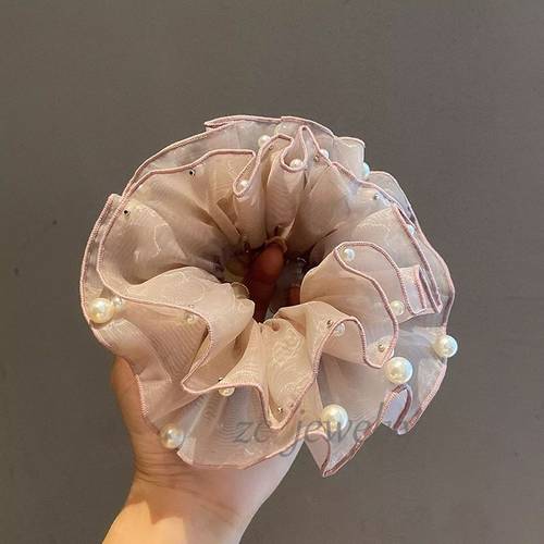 珍珠款欧根纱发圈女高级头饰发绳时尚高弹力气质橡皮筋感头绳扎发