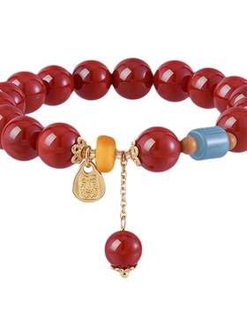 阿吉豆手链女款玛瑙手串蜜蜡串珠