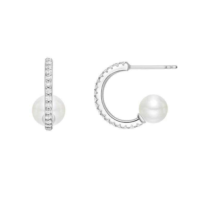 【自营】HEFANG Jewelry/何方珠宝古典芭蕾耳钉 晶莹锆石贝珠点缀
