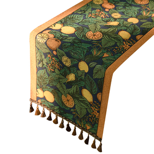 美式轻奢桌旗民宿斗柜复古盖布电视柜茶几长条巾法式高级奢华床旗