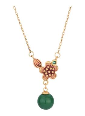 宫廷旗袍汉服配饰气质复古珐琅滴釉梅花挂坠镶嵌天然玉髓吊坠项链