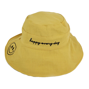 春夏季新儿童渔夫帽双面大檐遮阳盆帽亲子太阳帽男女童棉麻防晒帽