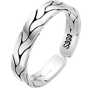 九乐999纯银戒指女男手工编织麻花复古开口个性情侣对戒送女友礼