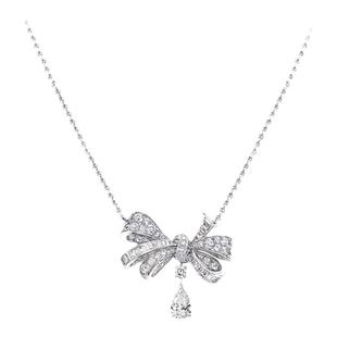 蝴蝶结水滴项链女s925纯银幻影镶钻流苏形型锁骨链轻奢送女友闺蜜