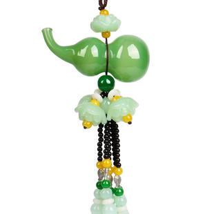 汽车挂件玉石葫芦车内吊饰保平安符吊坠高档车载后视镜装饰品